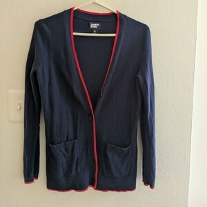 Lands' End Navy Cardigan with Red Trim